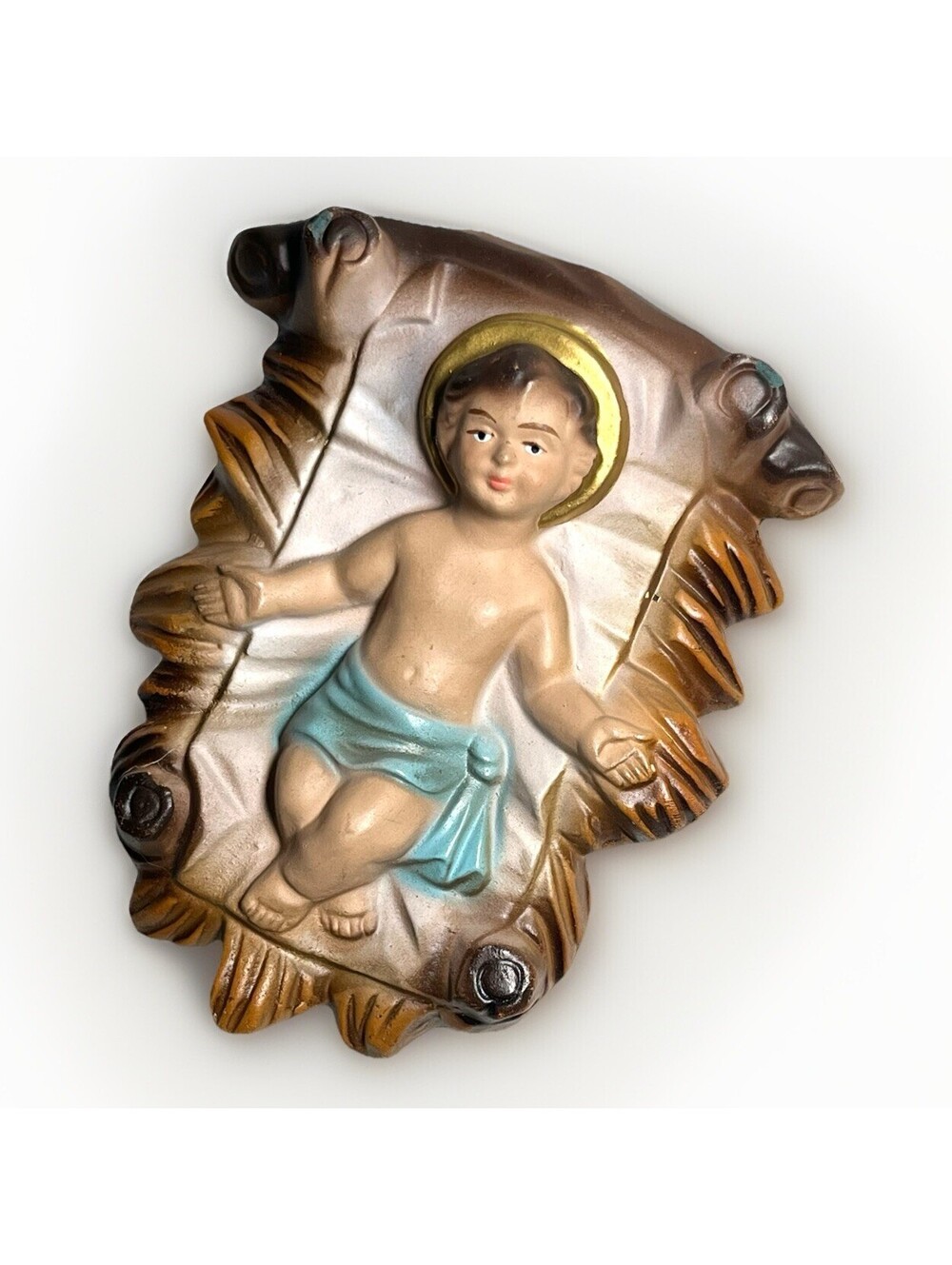 Baby Jesus In Manger Nativity Creche Vintage Ceramic Bisque Japan 5" Christmas